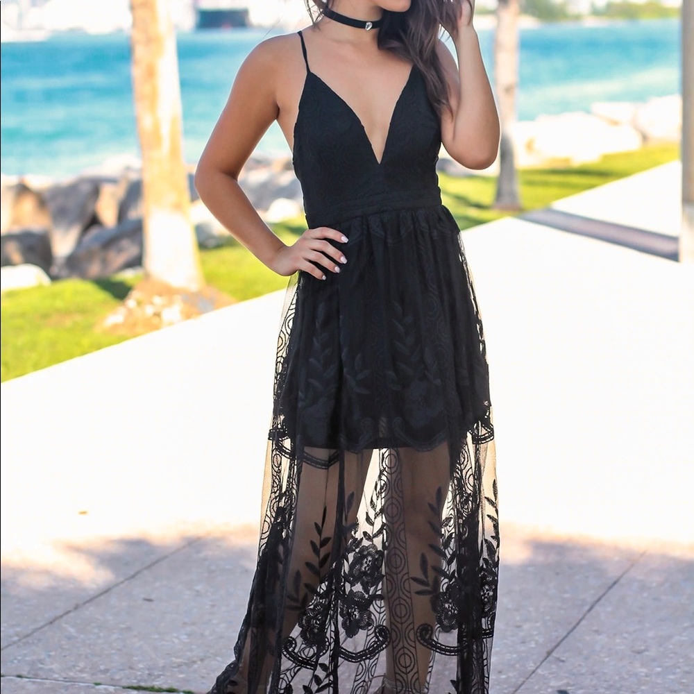 Embroidered Lace Boho Maxi Dress with Criss Cross Back